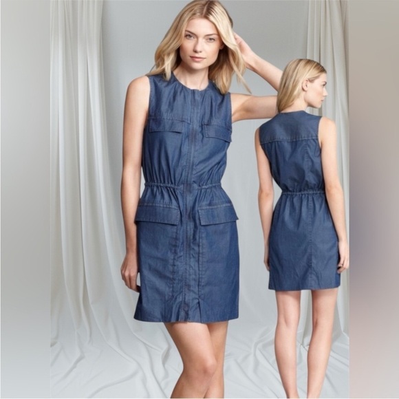 Theory, “Sebiya” Praia chambray dress, full front zip, front pockets size P NWOT - Picture 1 of 15